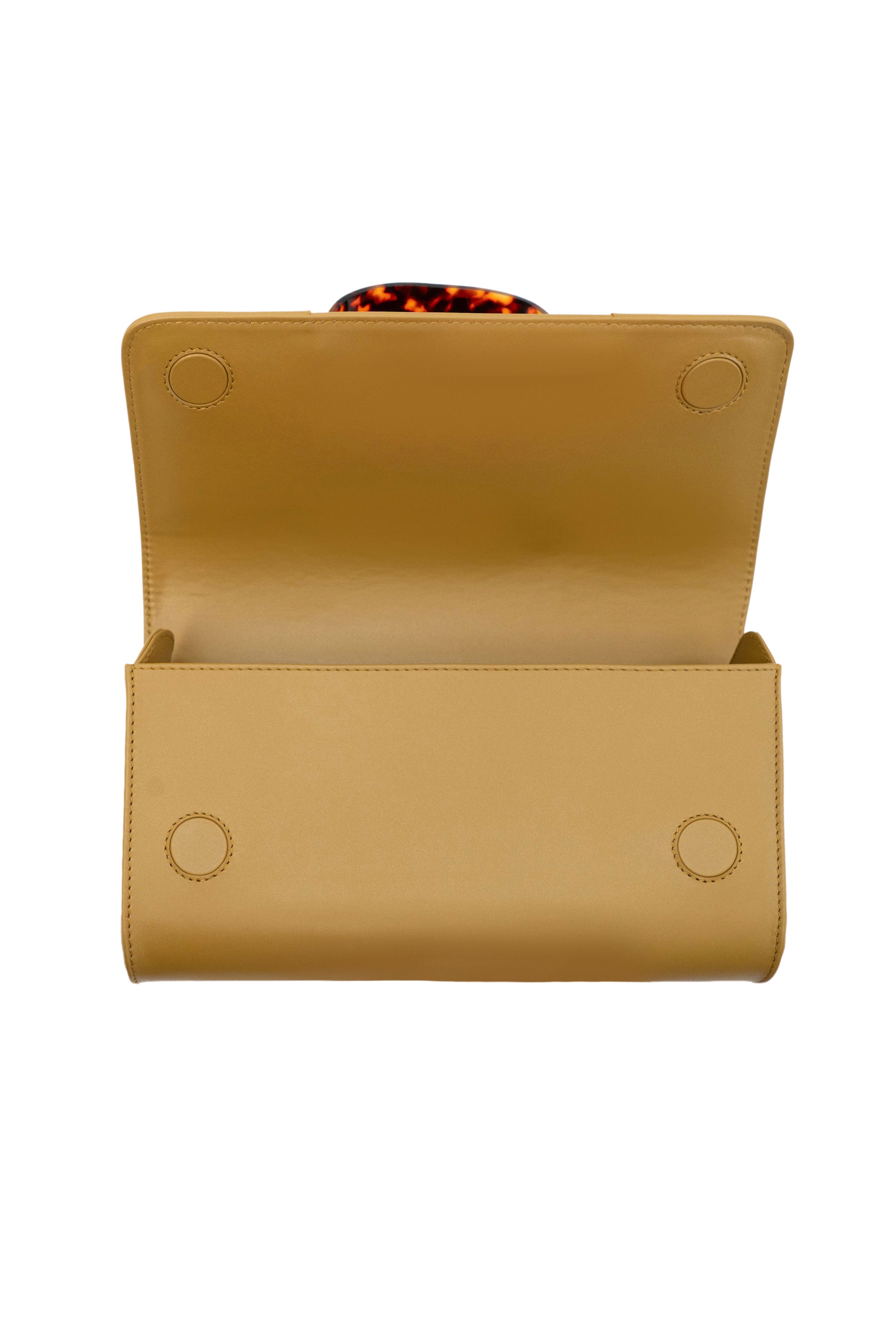 L'EIFFEL CLASSIC LEATHER GLOVE CLUTCH IN OCHRE WITH BROWN TORTOISE