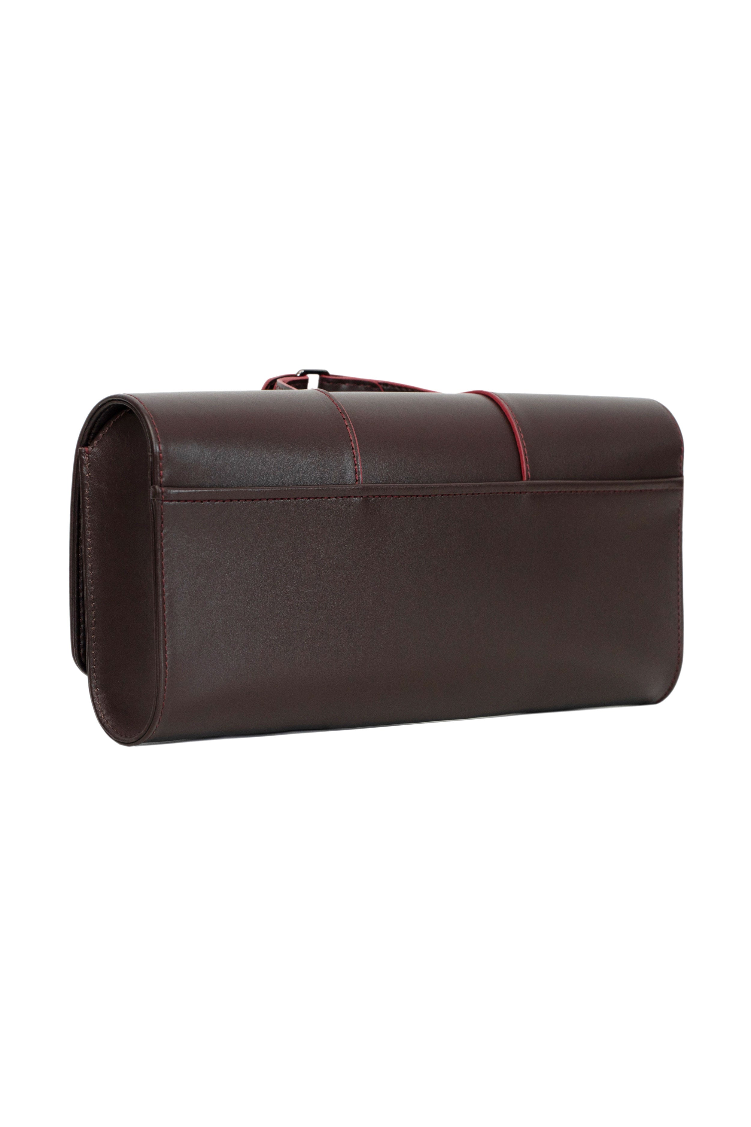 LE CABRIOLET LEATHER GLOVE CLUTCH IN TABACCO WITH CHERRY COLA