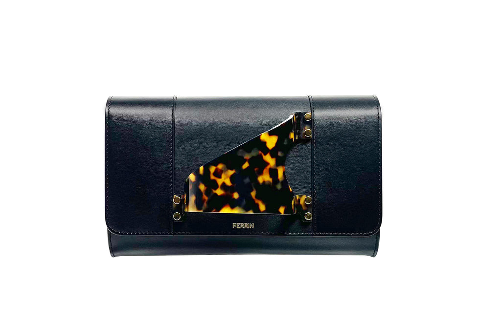 【極美品】PERRIN ペラン パリ レザークラッチバッグ 濃紺　ハンドバッグ PERRIN PARIS ペランパリ クラッチバッグ レディース ブラック