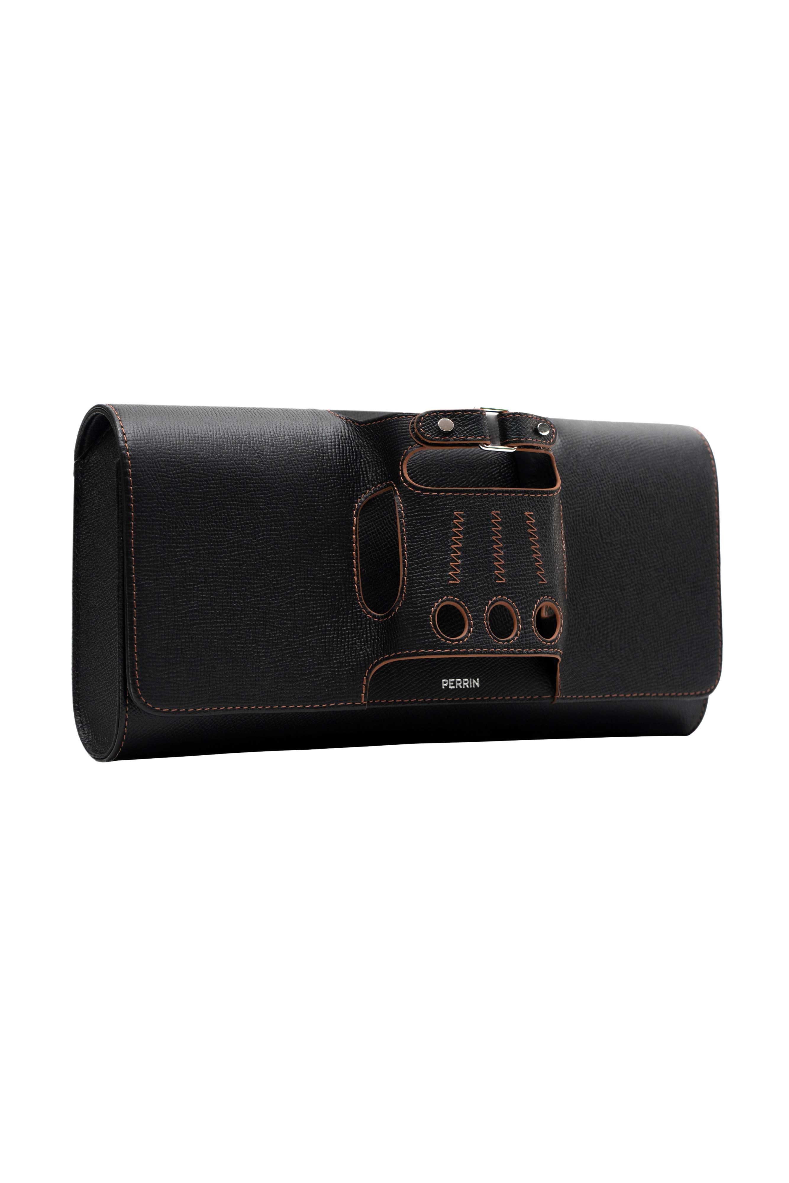 LE CABRIOLET LEATHER GLOVE CLUTCH IN BLACK WITH AUBURN – PERRIN PARIS