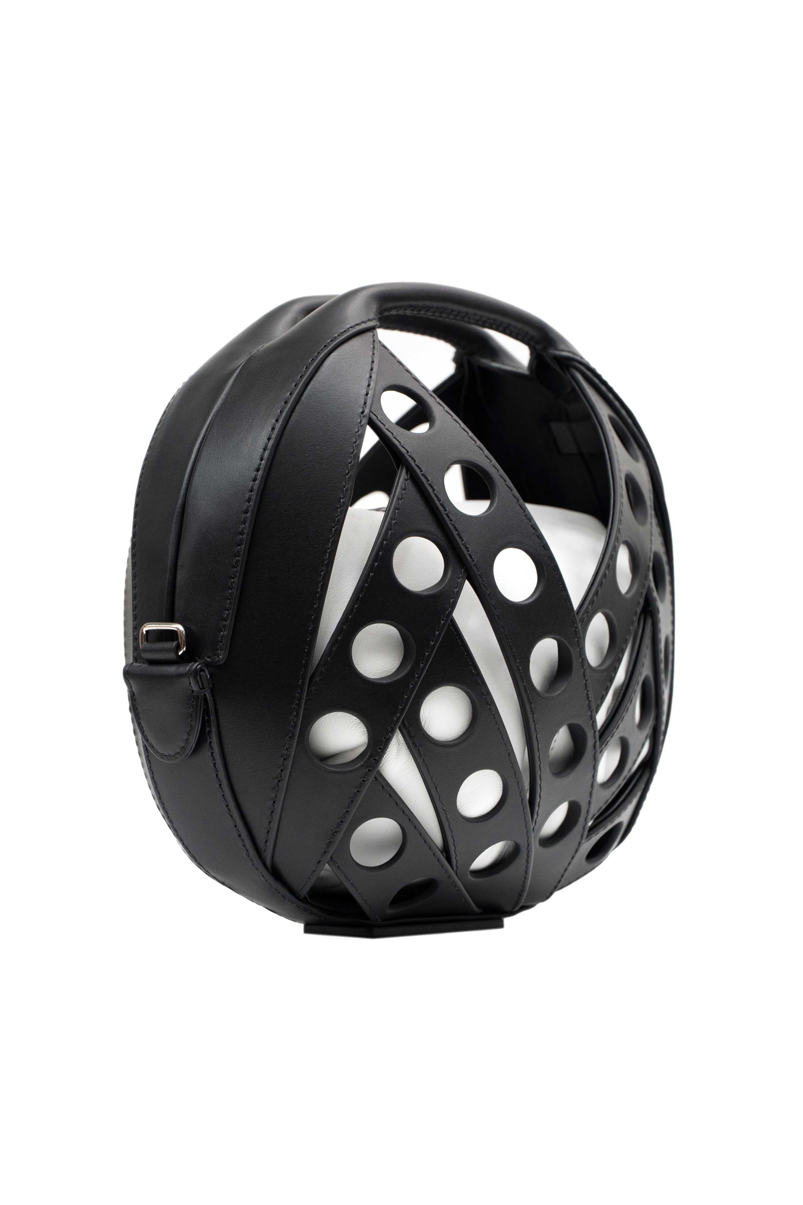 LE PETIT PANIER LEATHER CROSSBODY HANDBAG IN BLACK WITH WHITE